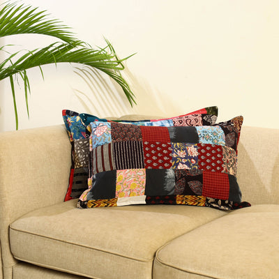 Multicolor Set of 2 Patchwork Cotton Pillow Covers