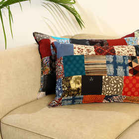Multicolor Set of 2 Patchwork Cotton Pillow Covers