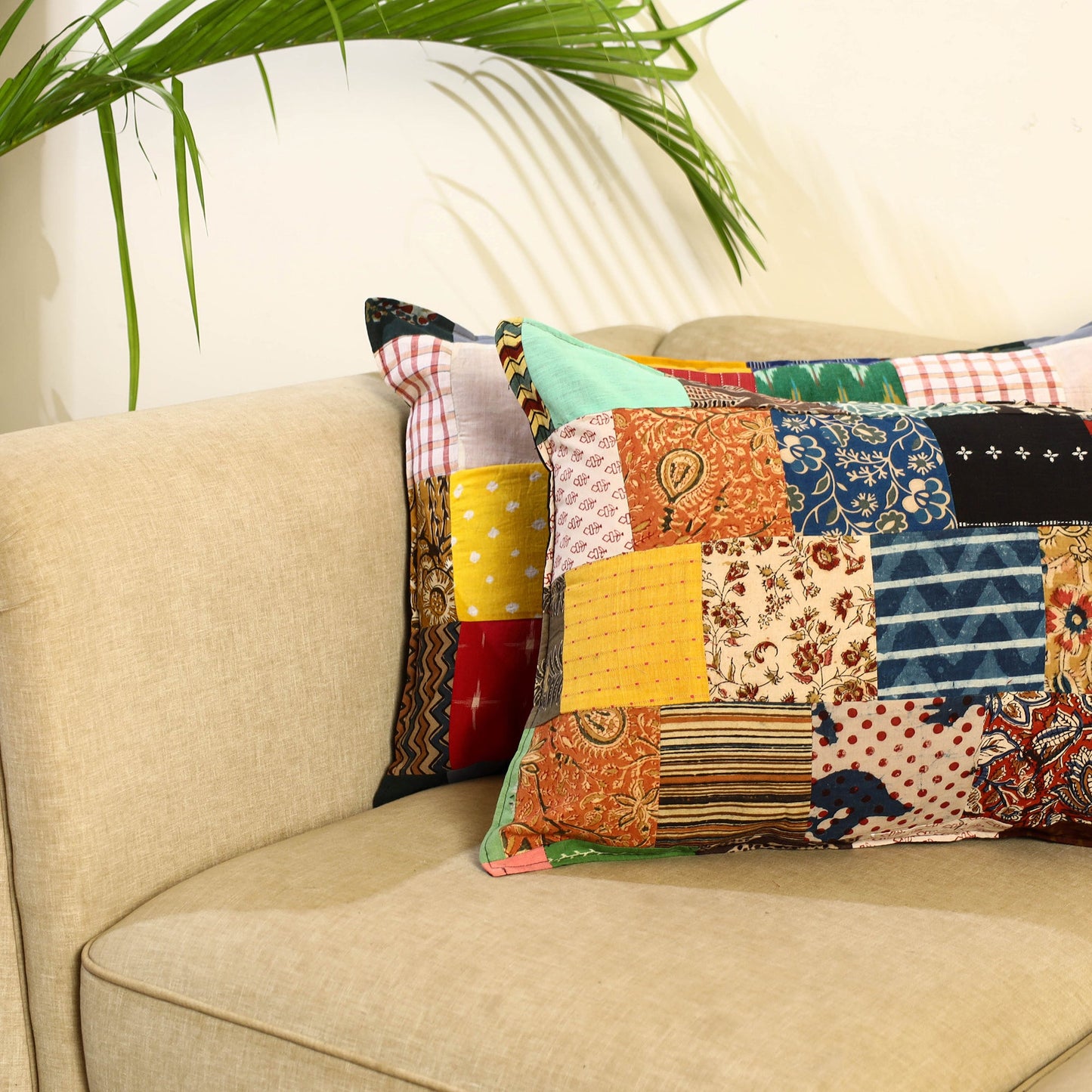 Multicolor Set of 2 Patchwork Cotton Pillow Covers