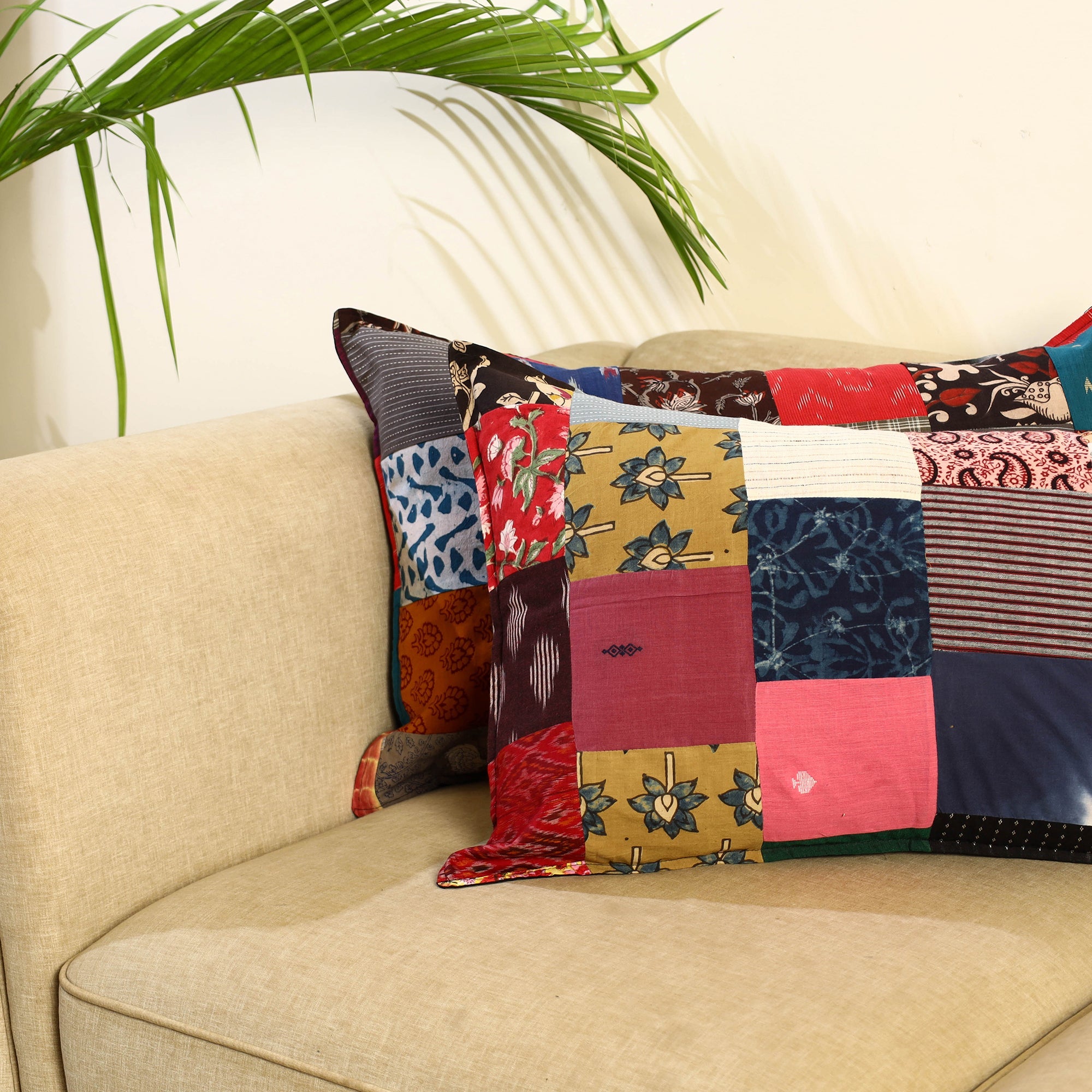 Multicolor Set of 2 Patchwork Cotton Pillow Covers