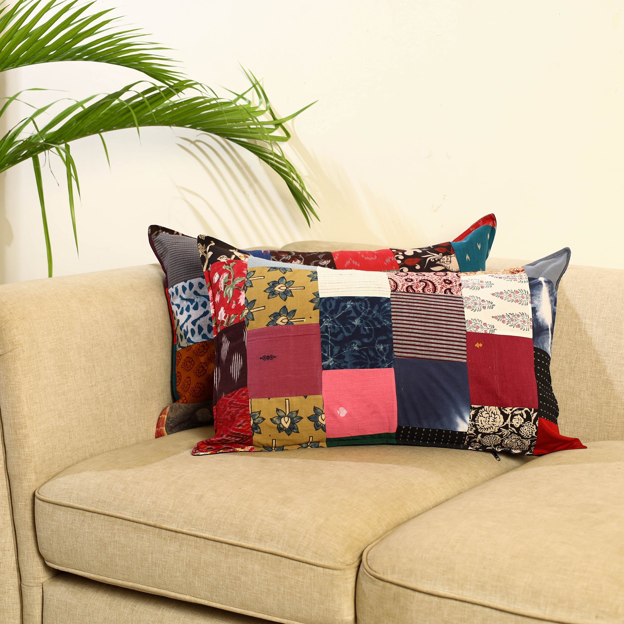 Multicolor Set of 2 Patchwork Cotton Pillow Covers