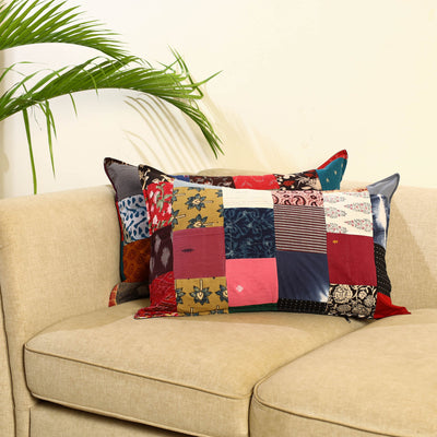 Multicolor Set of 2 Patchwork Cotton Pillow Covers