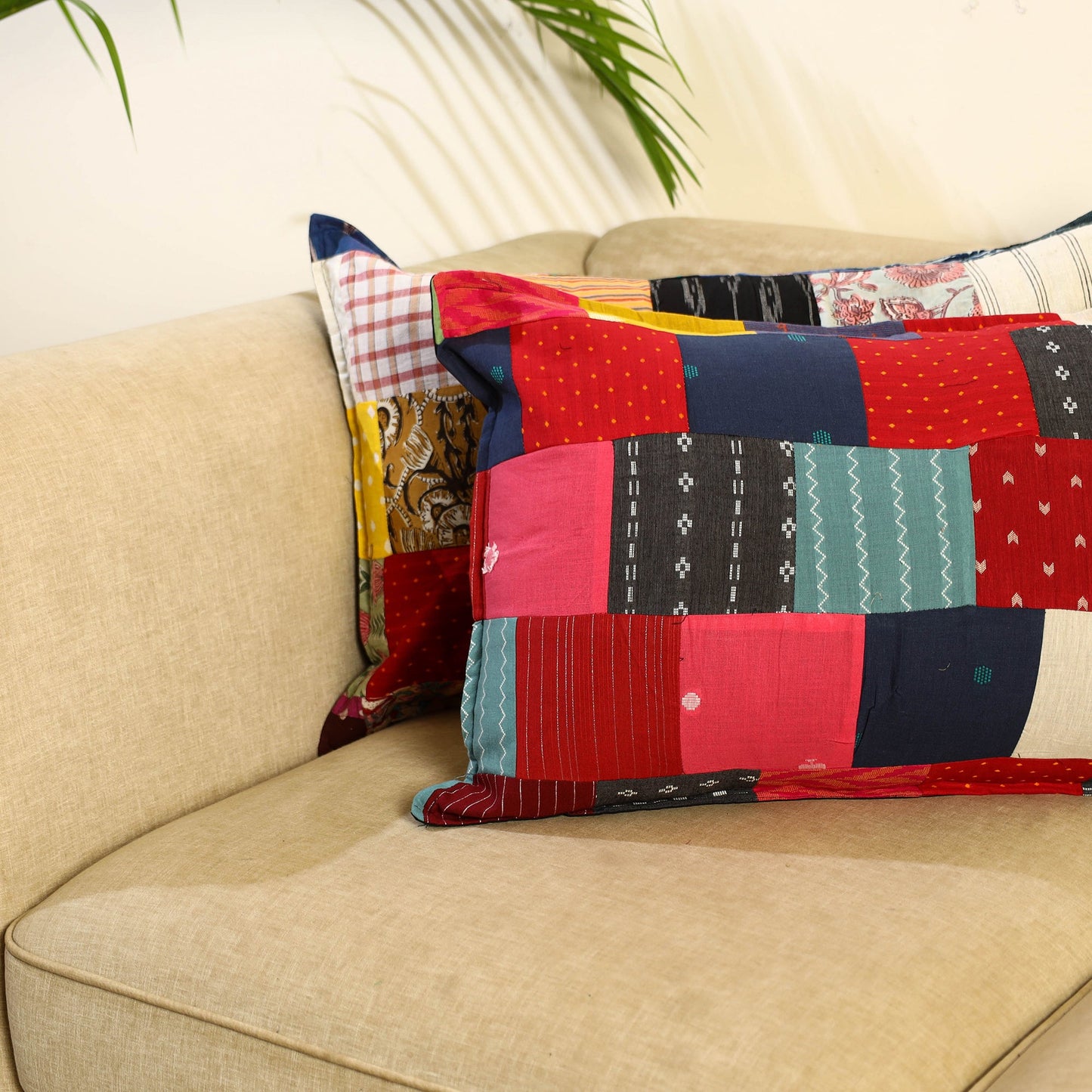 Multicolor Set of 2 Patchwork Cotton Pillow Covers