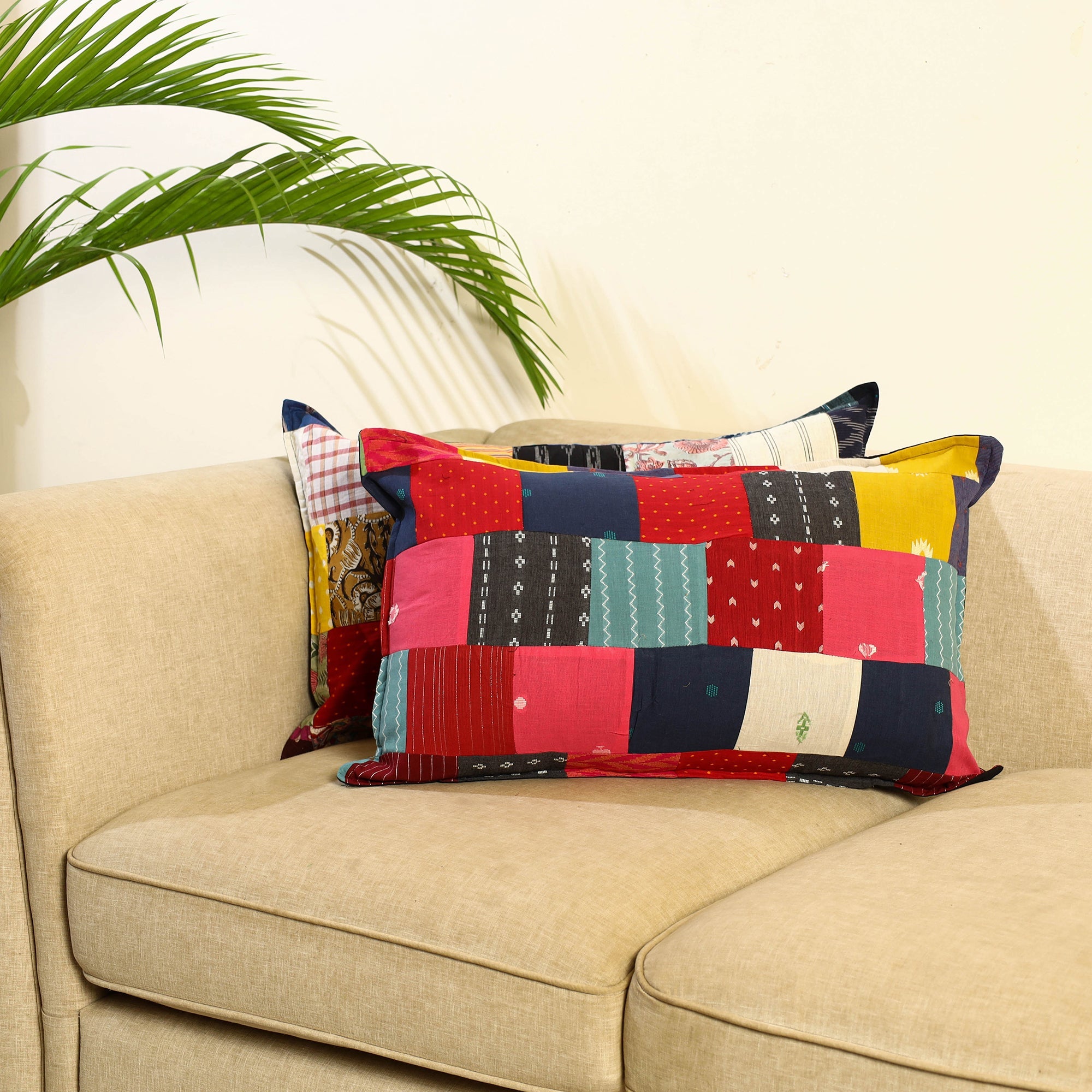 Multicolor Set of 2 Patchwork Cotton Pillow Covers