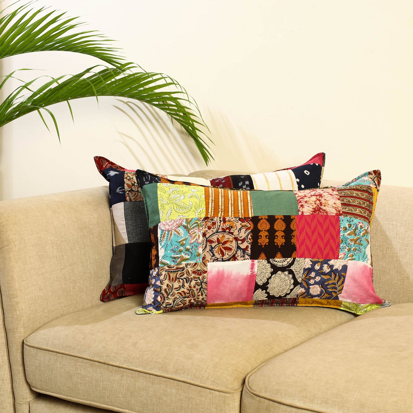 Multicolor Set of 2 Patchwork Cotton Pillow Covers