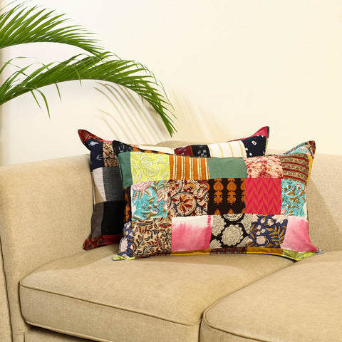 Multicolor Set of 2 Patchwork Cotton Pillow Covers