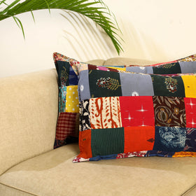 Multicolor Set of 2 Patchwork Cotton Pillow Covers