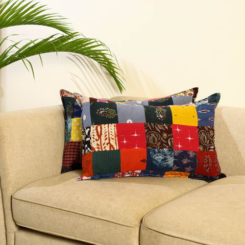 Multicolor Set of 2 Patchwork Cotton Pillow Covers