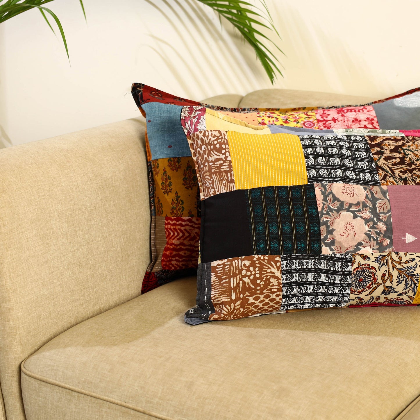 Multicolor Set of 2 Patchwork Cotton Pillow Covers