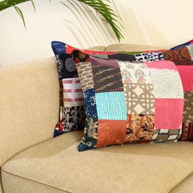 Multicolor Set of 2 Patchwork Cotton Pillow Covers