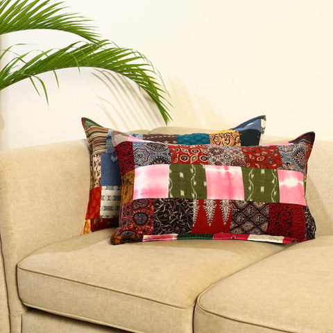 Multicolor Set of 2 Patchwork Cotton Pillow Covers