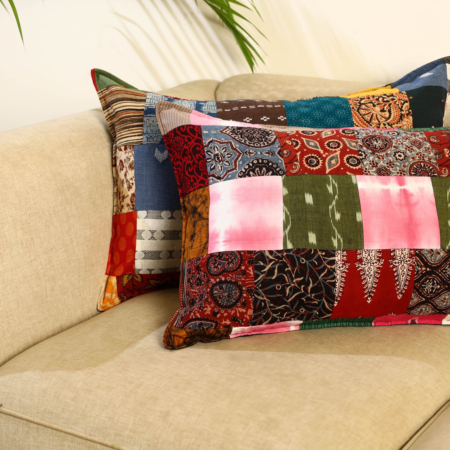 Multicolor Set of 2 Patchwork Cotton Pillow Covers