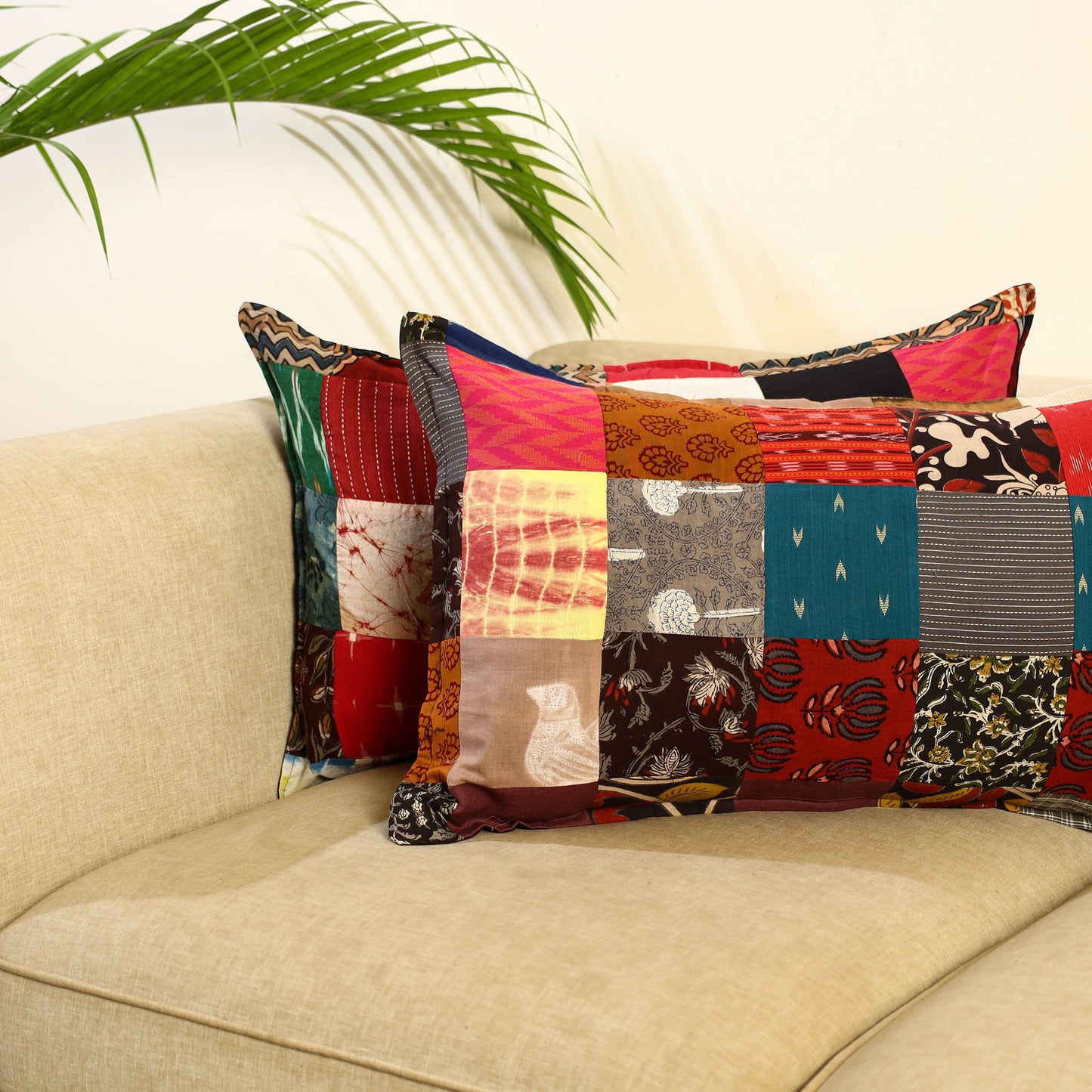 Multicolor Set of 2 Patchwork Cotton Pillow Covers