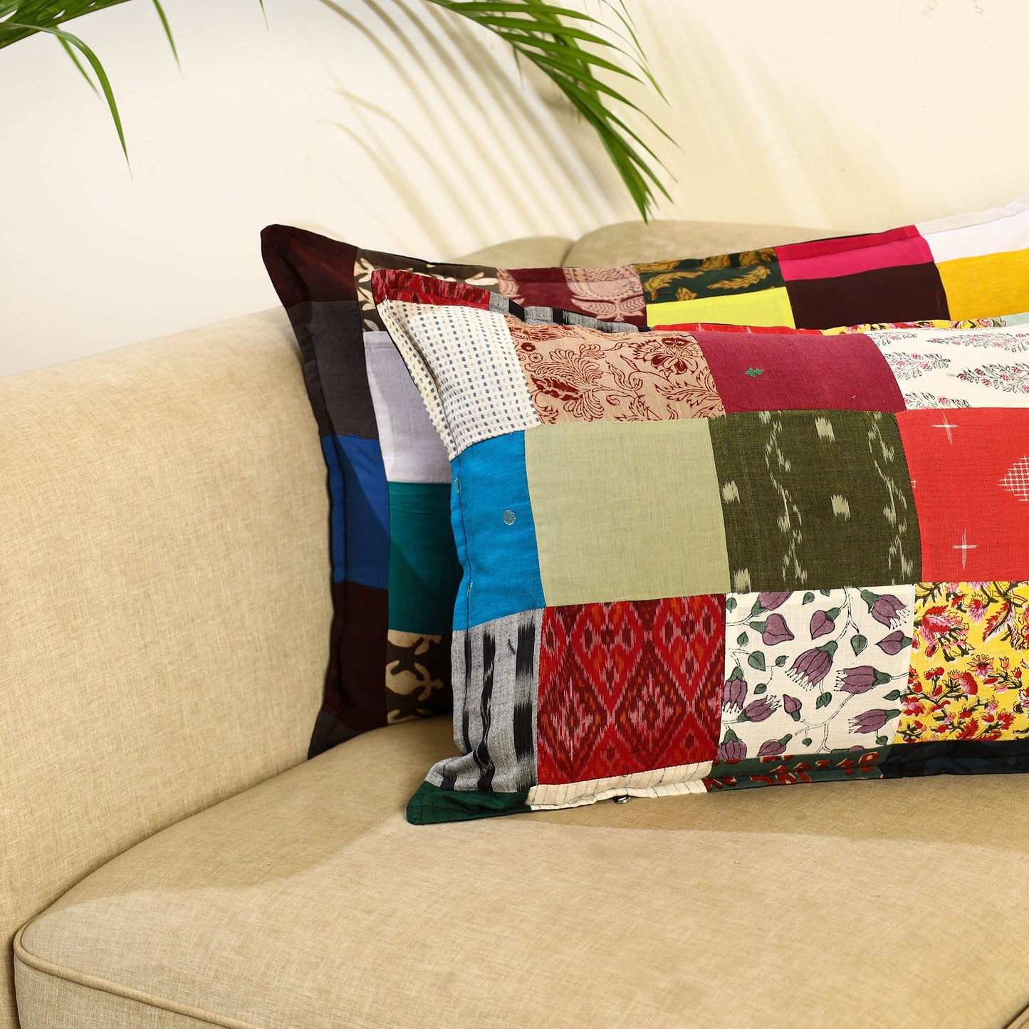 Multicolor Set of 2 Patchwork Cotton Pillow Covers