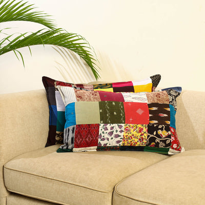 Multicolor Set of 2 Patchwork Cotton Pillow Covers