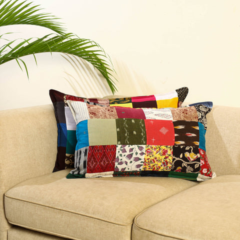 Multicolor Set of 2 Patchwork Cotton Pillow Covers