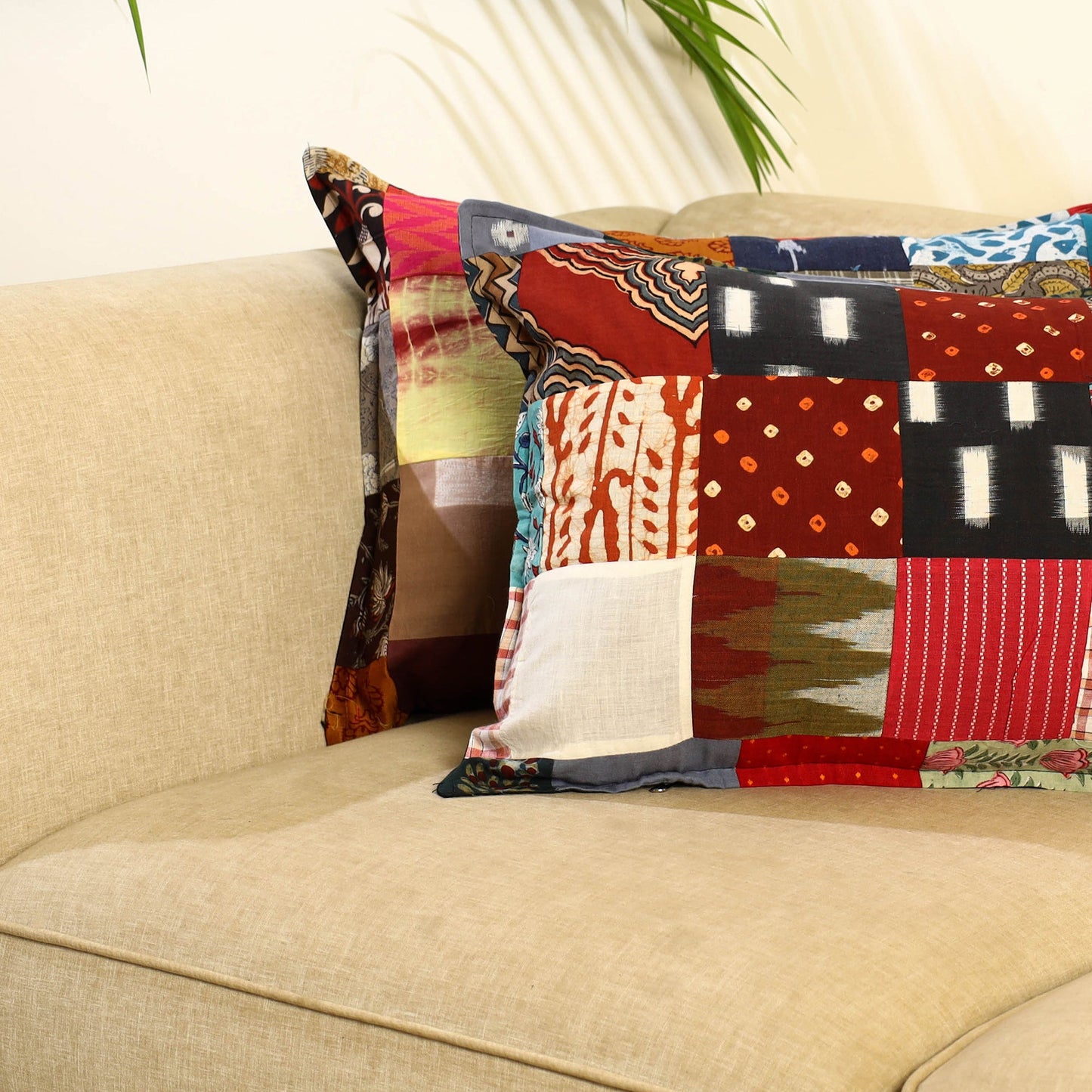 Multicolor Set of 2 Patchwork Cotton Pillow Covers