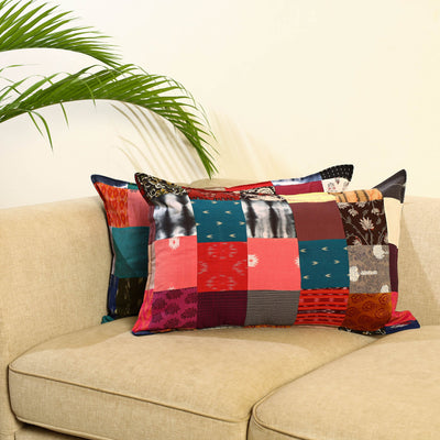 Multicolor Set of 2 Patchwork Cotton Pillow Covers