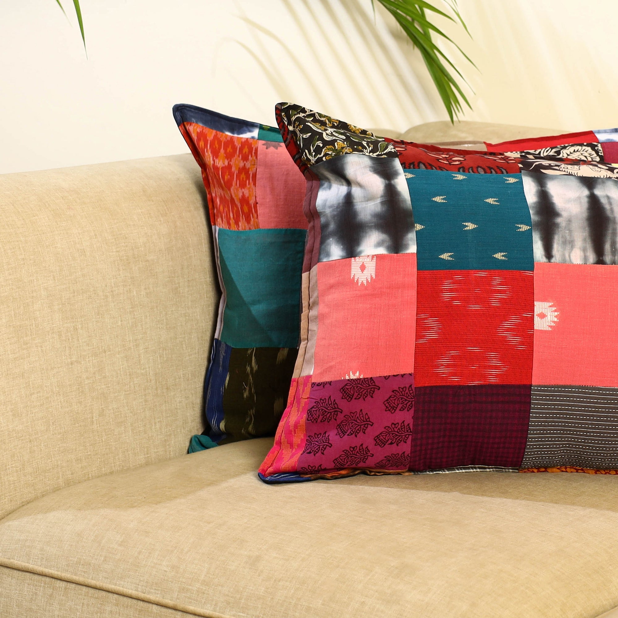 Multicolor Set of 2 Patchwork Cotton Pillow Covers