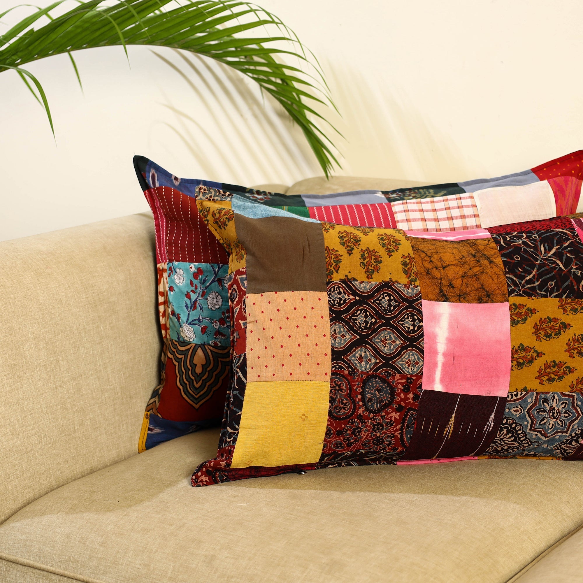 Multicolor Set of 2 Patchwork Cotton Pillow Covers