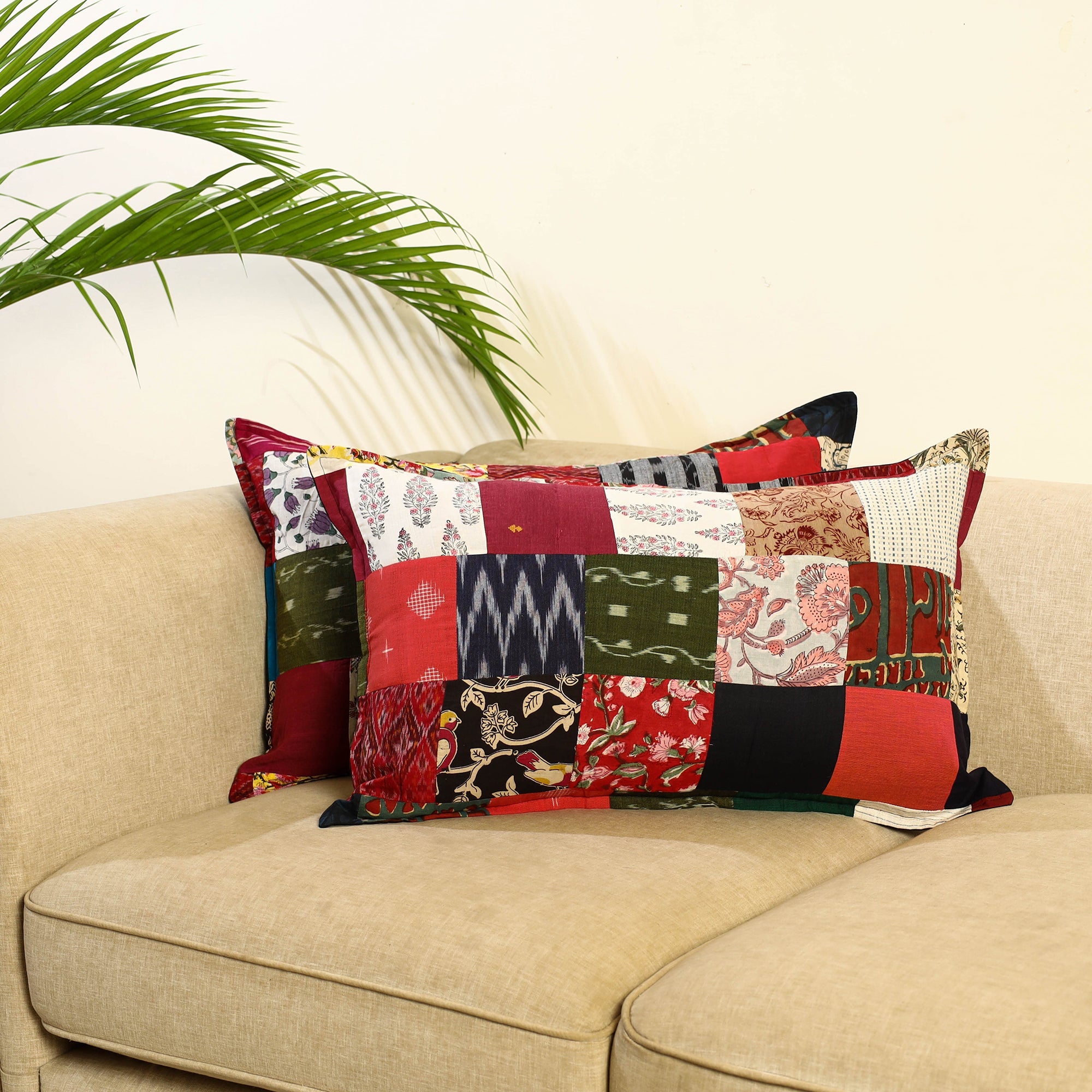 Multicolor Set of 2 Patchwork Cotton Pillow Covers