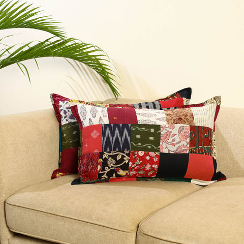 Multicolor Set of 2 Patchwork Cotton Pillow Covers