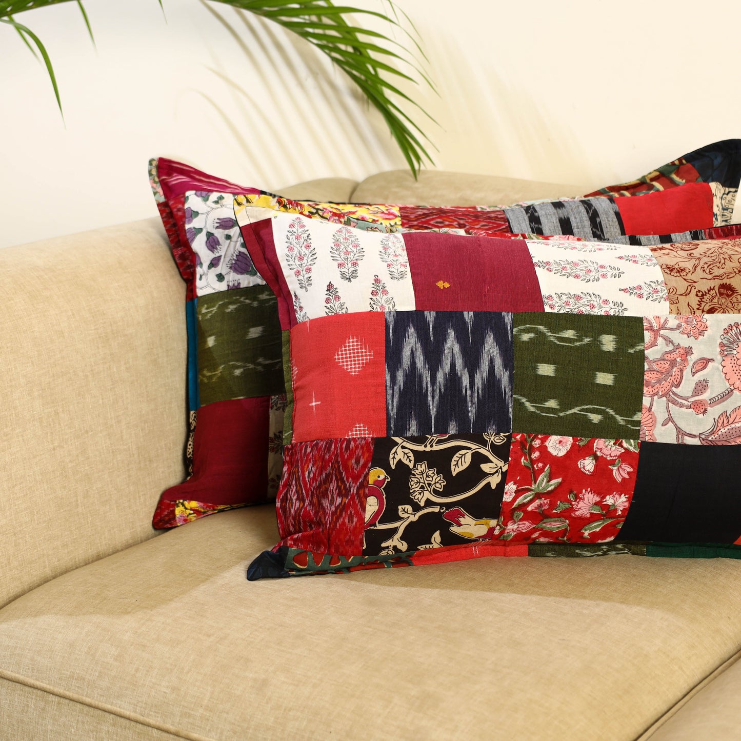 Multicolor Set of 2 Patchwork Cotton Pillow Covers