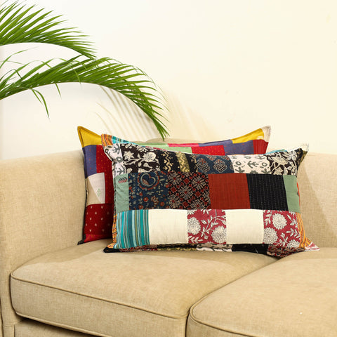 Multicolor Set of 2 Patchwork Cotton Pillow Covers