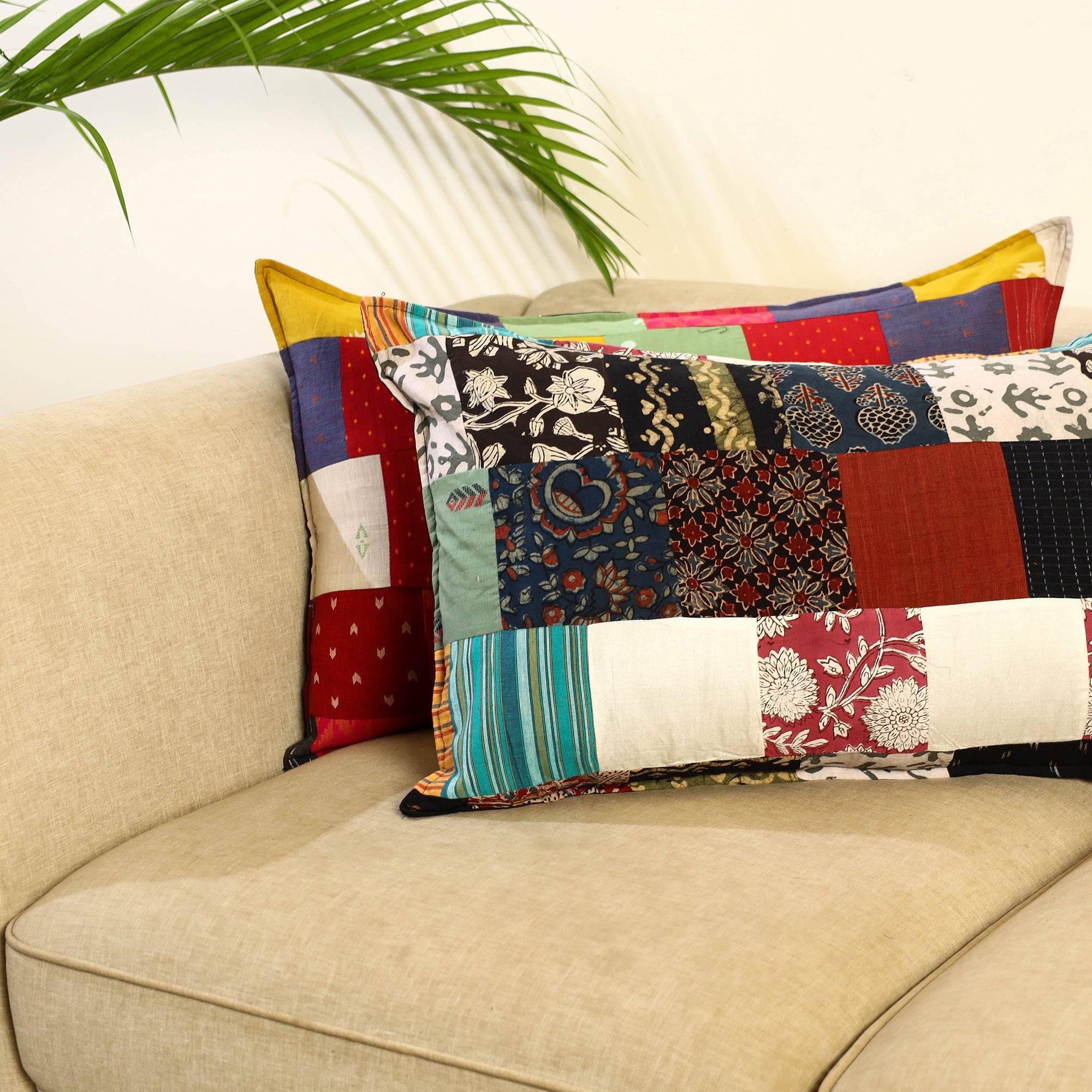 Multicolor Set of 2 Patchwork Cotton Pillow Covers