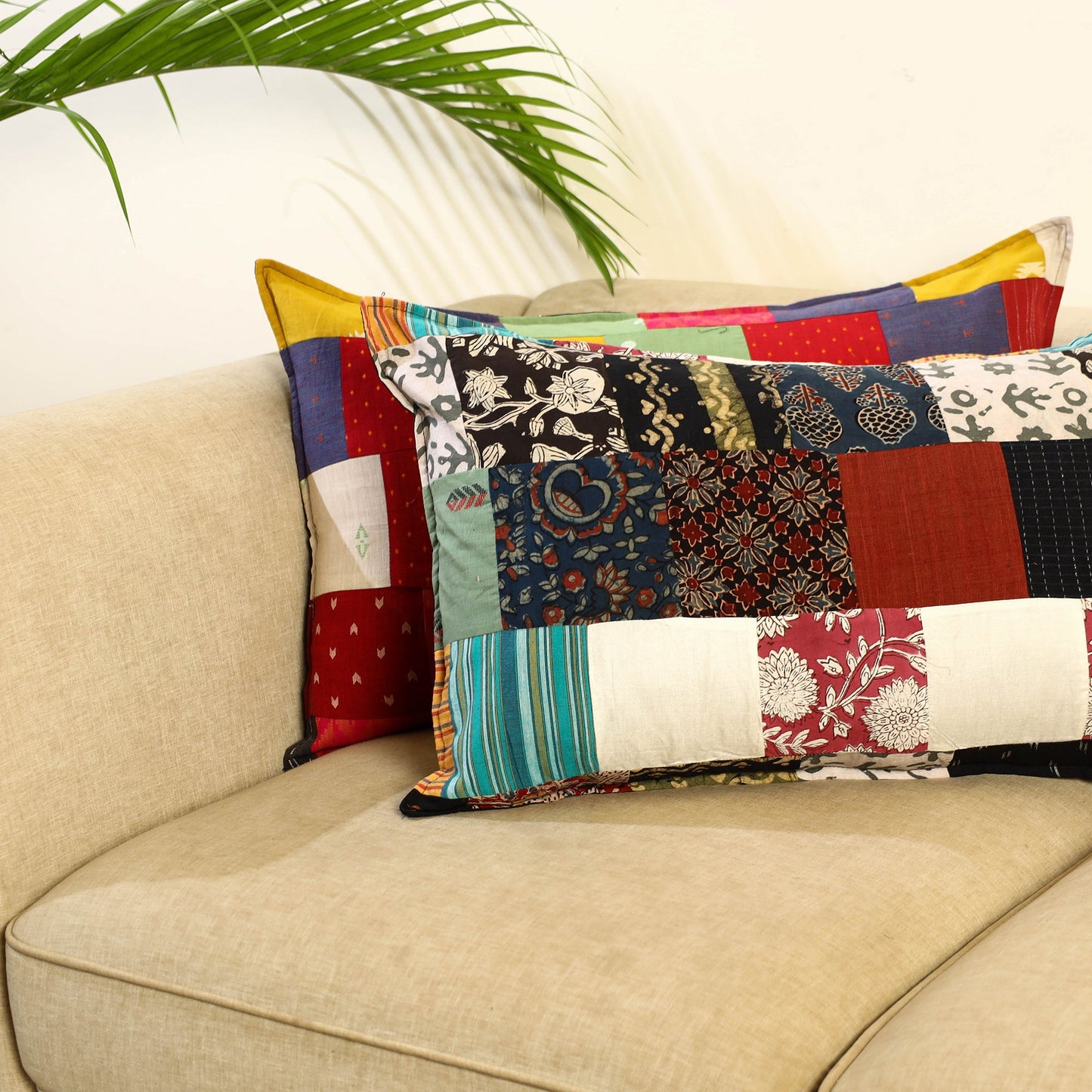 Multicolor Set of 2 Patchwork Cotton Pillow Covers