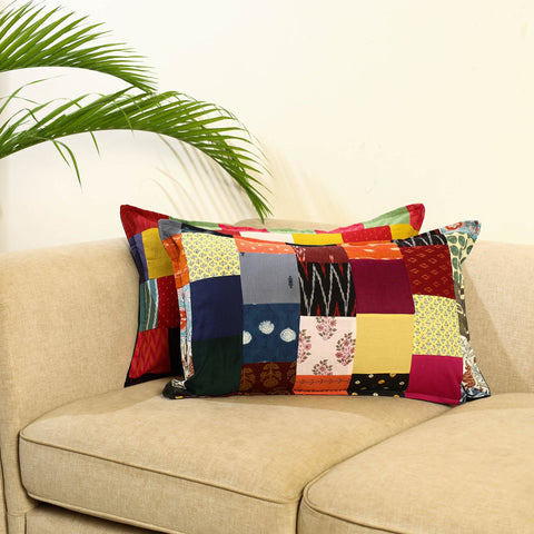 Multicolor Set of 2 Patchwork Cotton Pillow Covers