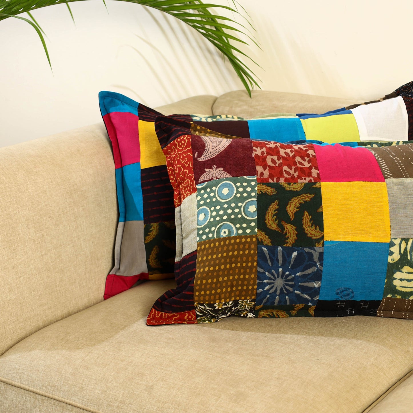 Multicolor Set of 2 Patchwork Cotton Pillow Covers