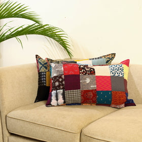 Multicolor Set of 2 Patchwork Cotton Pillow Covers