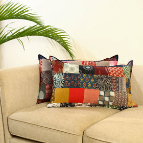 Multicolor Set of 2 Patchwork Cotton Pillow Covers