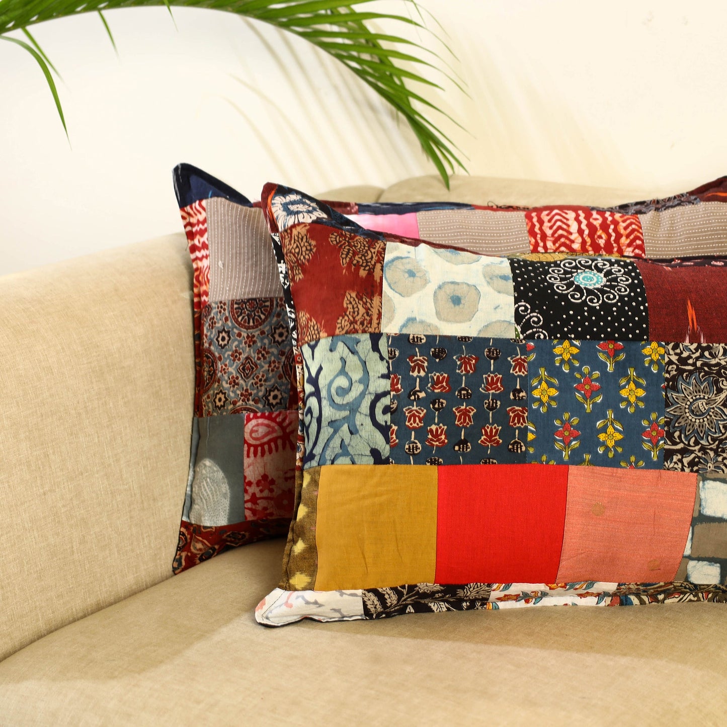 Multicolor Set of 2 Patchwork Cotton Pillow Covers
