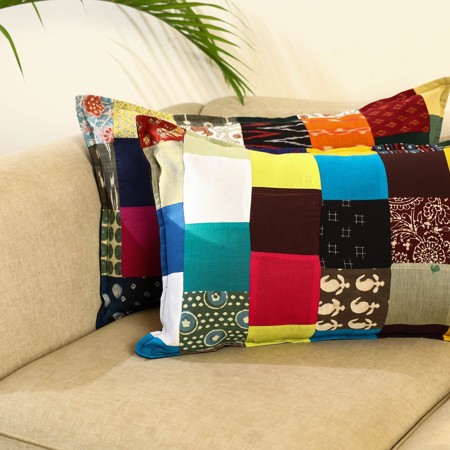 Multicolor Set of 2 Patchwork Cotton Pillow Covers