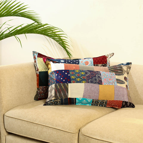 Multicolor Set of 2 Patchwork Cotton Pillow Covers