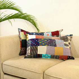 Multicolor Set of 2 Patchwork Cotton Pillow Covers