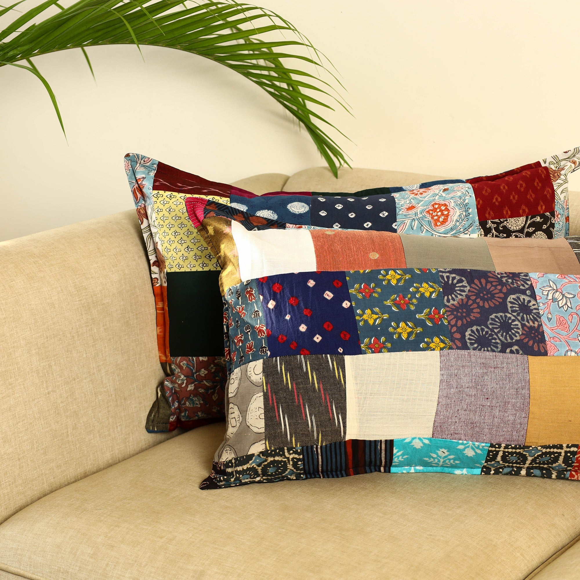 Multicolor Set of 2 Patchwork Cotton Pillow Covers