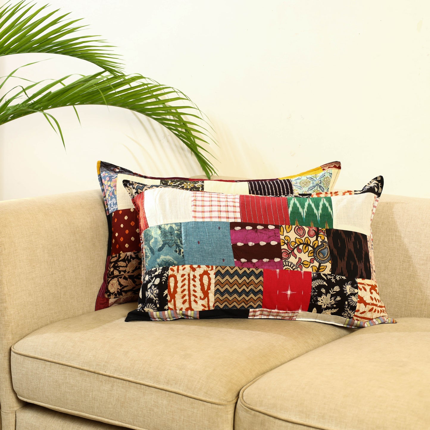 Multicolor Set of 2 Patchwork Cotton Pillow Covers