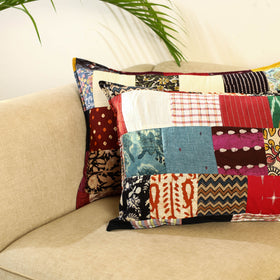 Multicolor Set of 2 Patchwork Cotton Pillow Covers