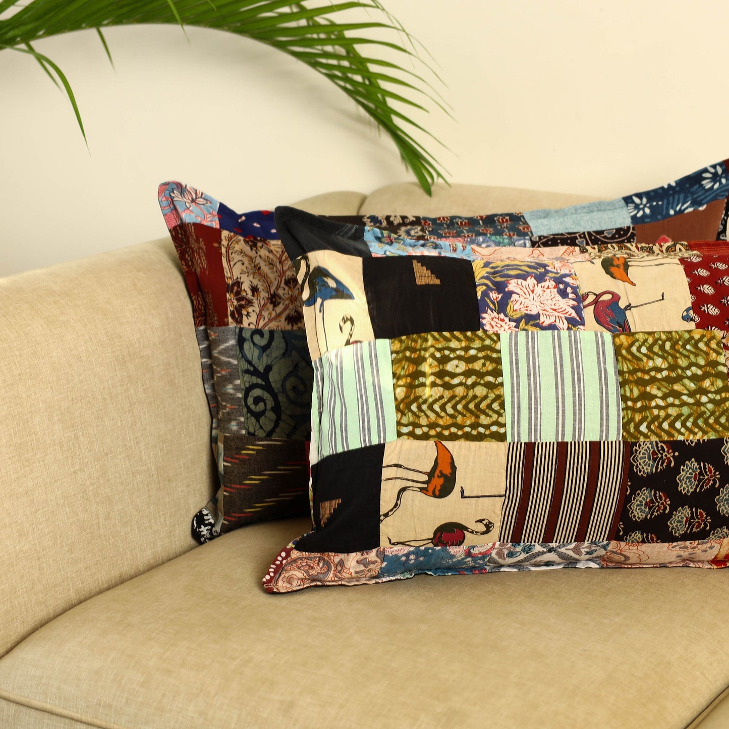 Multicolor Set of 2 Patchwork Cotton Pillow Covers