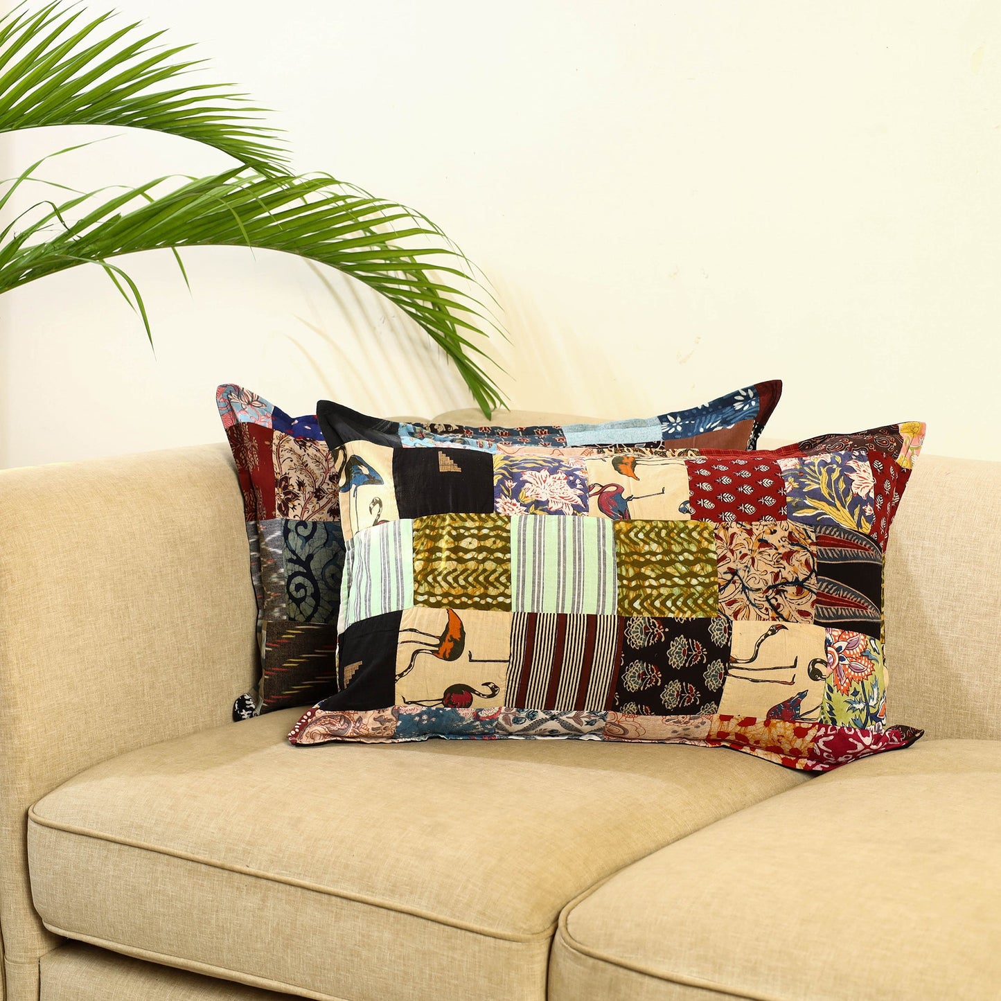 Multicolor Set of 2 Patchwork Cotton Pillow Covers