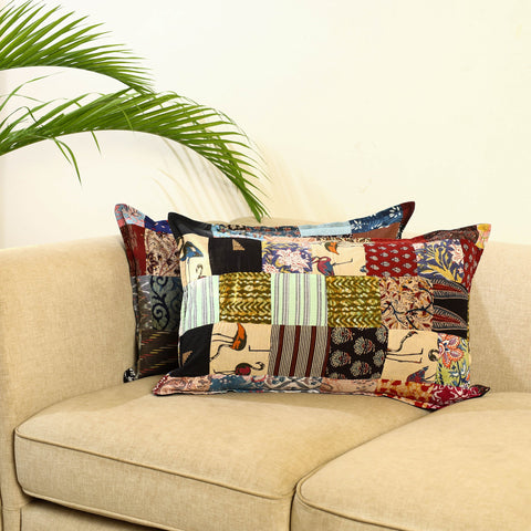 Multicolor Set of 2 Patchwork Cotton Pillow Covers