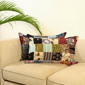 Multicolor Set of 2 Patchwork Cotton Pillow Covers