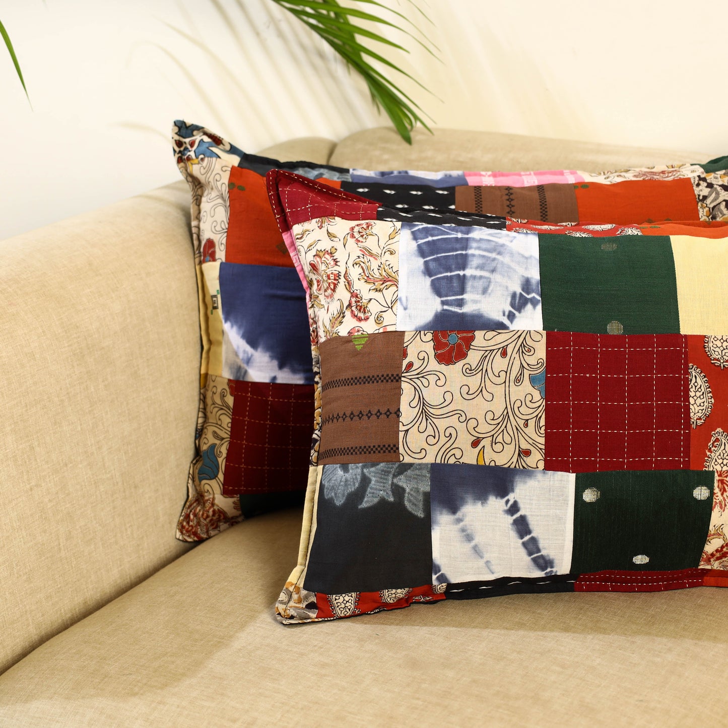 Multicolor Set of 2 Patchwork Cotton Pillow Covers