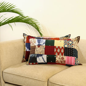 Multicolor Set of 2 Patchwork Cotton Pillow Covers