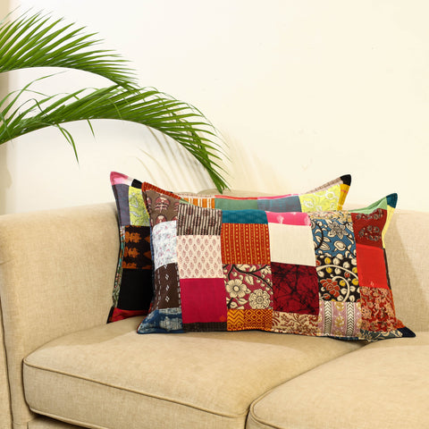 Multicolor Set of 2 Patchwork Cotton Pillow Covers