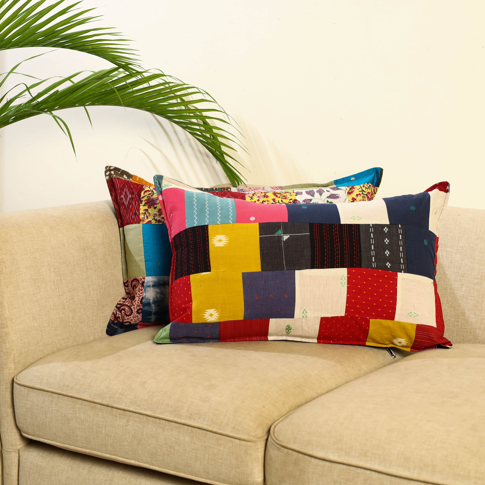 Multicolor Set of 2 Patchwork Cotton Pillow Covers