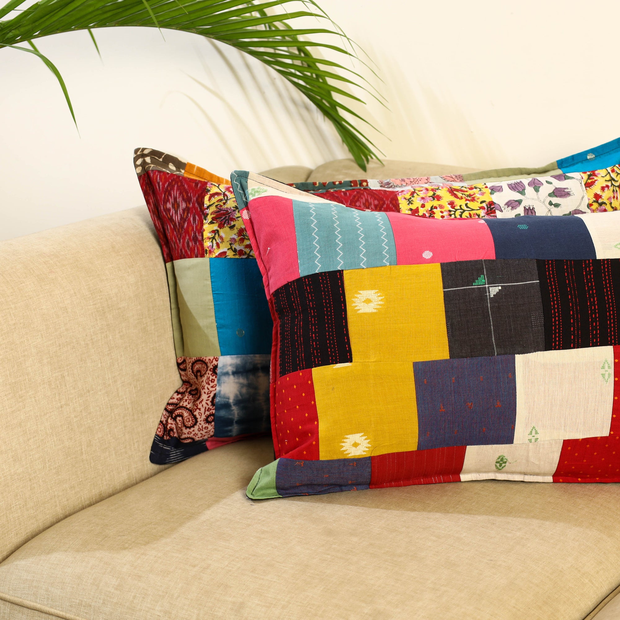 Multicolor Set of 2 Patchwork Cotton Pillow Covers
